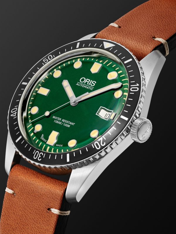 Divers Sixty-Five Date Automatic 42mm Stainless Steel and Leather Watch, Ref. No. 01 733 7720 4057-07 5 21 45 - FR