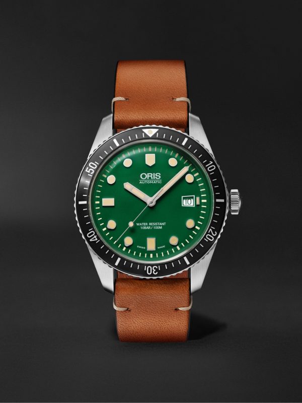 Divers Sixty-Five Date Automatic 42mm Stainless Steel and Leather Watch, Ref. No. 01 733 7720 4057-07 5 21 45