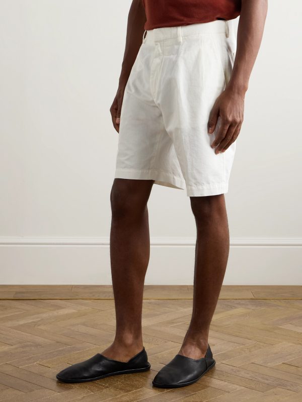 Straight-Leg Pleated Cotton and Linen-Blend Twill Shorts - FR