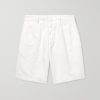 Straight-Leg Pleated Cotton and Linen-Blend Twill Shorts