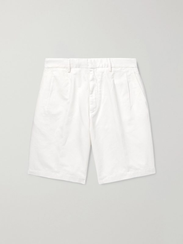 Straight-Leg Pleated Cotton and Linen-Blend Twill Shorts
