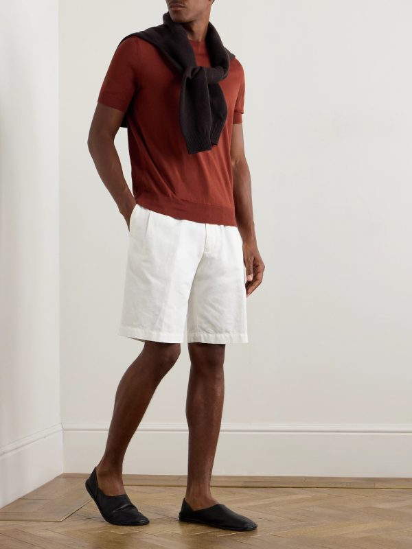 Straight-Leg Pleated Cotton and Linen-Blend Twill Shorts - OU