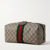 Savoy Leather-Trimmed Coated-Canvas Jacquard Wash Bag - BK Savoy Leather-Trimmed Coated-Canvas Jacquard Wash Bag - BK