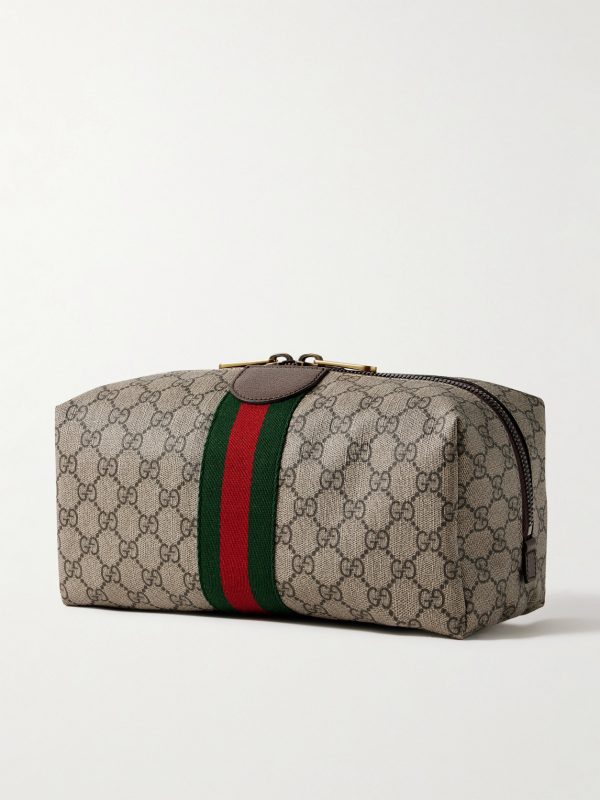 Savoy Leather-Trimmed Coated-Canvas Jacquard Wash Bag - BK Savoy Leather-Trimmed Coated-Canvas Jacquard Wash Bag - BK