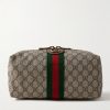 Savoy Leather-Trimmed Coated-Canvas Jacquard Wash Bag Savoy Leather-Trimmed Coated-Canvas Jacquard Wash Bag