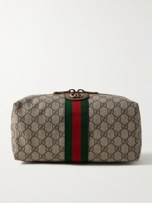 Savoy Leather-Trimmed Coated-Canvas Jacquard Wash Bag