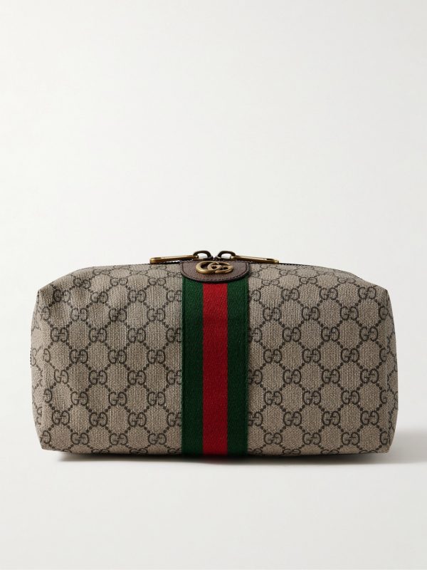 Savoy Leather-Trimmed Coated-Canvas Jacquard Wash Bag Savoy Leather-Trimmed Coated-Canvas Jacquard Wash Bag