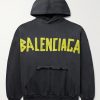 Tape Type Oversized Distressed Logo-Print Cotton-Jersey Hoodie Tape Type Oversized Distressed Logo-Print Cotton-Jersey Hoodie