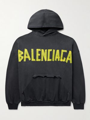 Tape Type Oversized Distressed Logo-Print Cotton-Jersey Hoodie Tape Type Oversized Distressed Logo-Print Cotton-Jersey Hoodie