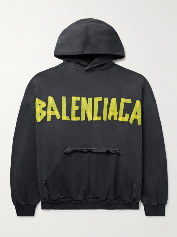 Tape Type Oversized Distressed Logo-Print Cotton-Jersey Hoodie Tape Type Oversized Distressed Logo-Print Cotton-Jersey Hoodie