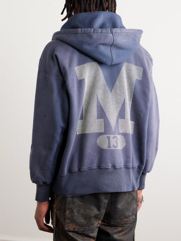 Logo-Print Distressed Cotton-Jersey Hoodie - BK Logo-Print Distressed Cotton-Jersey Hoodie - BK