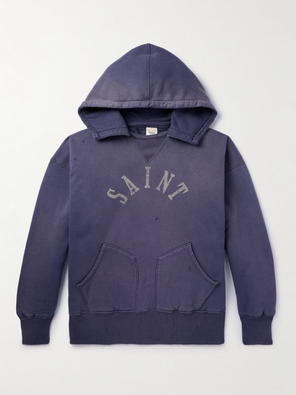 Logo-Print Distressed Cotton-Jersey Hoodie Logo-Print Distressed Cotton-Jersey Hoodie