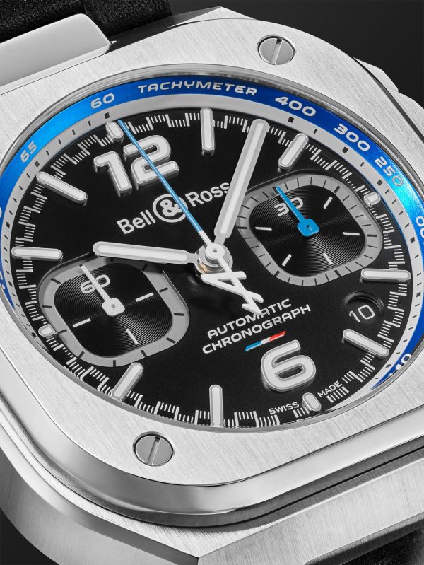 BR 05 Alpine Automatic Chronograph 42mm Stainless Steel and Leather Watch, Ref. No. BR05C-A523-ST/SCA - CU