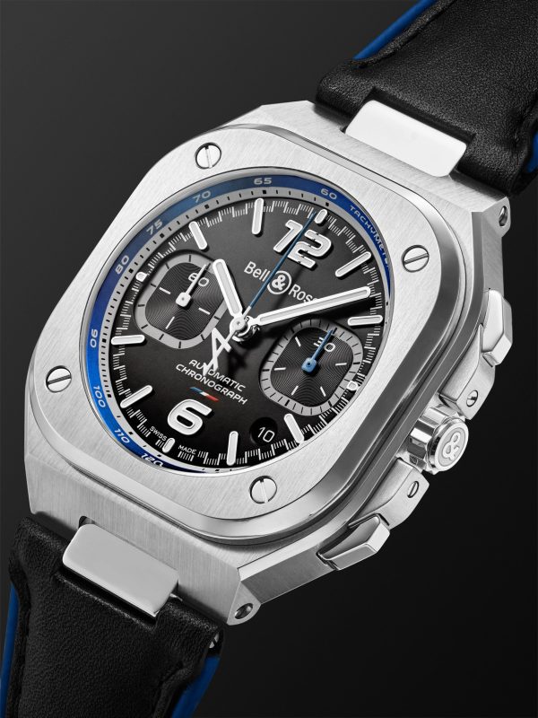 BR 05 Alpine Automatic Chronograph 42mm Stainless Steel and Leather Watch, Ref. No. BR05C-A523-ST/SCA - FR