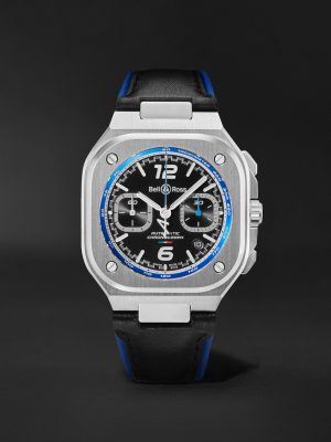 BR 05 Alpine Automatic Chronograph 42mm Stainless Steel and Leather Watch, Ref. No. BR05C-A523-ST/SCA