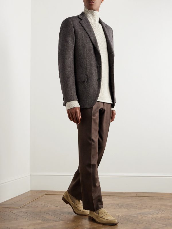 Torino Pinstripe Herringbone Cashmere-Tweed Blazer - OU Torino Pinstripe Herringbone Cashmere-Tweed Blazer - OU