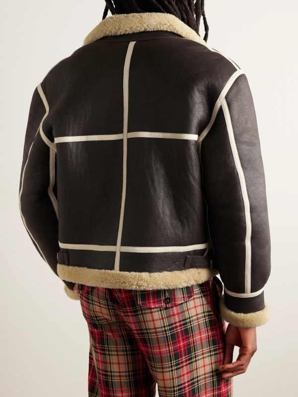 Leather-Trimmed Shearling Jacket - BK
