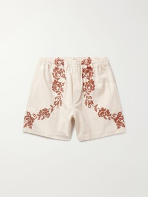 Straight-Leg Embroidered Cotton-Canvas Shorts Straight-Leg Embroidered Cotton-Canvas Shorts