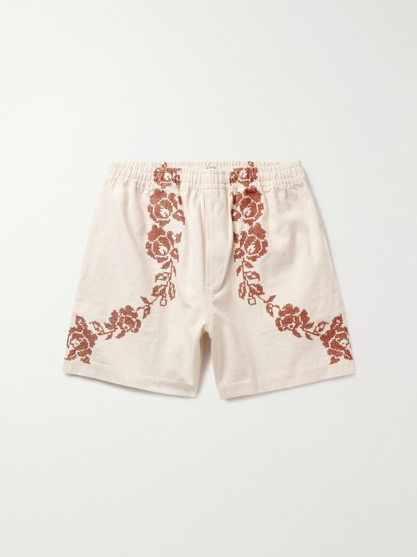 Straight-Leg Embroidered Cotton-Canvas Shorts