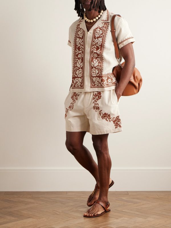 Straight-Leg Embroidered Cotton-Canvas Shorts - OU