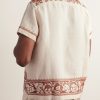 Rose Garland Camp-Collar Cross-Stitched Linen Shirt - BK Rose Garland Camp-Collar Cross-Stitched Linen Shirt - BK