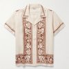 Rose Garland Camp-Collar Cross-Stitched Linen Shirt Rose Garland Camp-Collar Cross-Stitched Linen Shirt