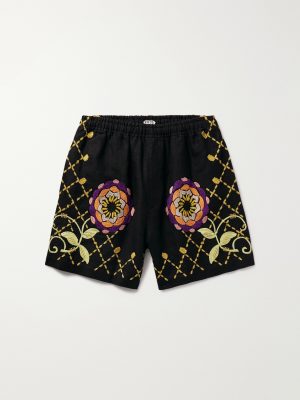 Wide-Leg Embroidered Linen Shorts Wide-Leg Embroidered Linen Shorts