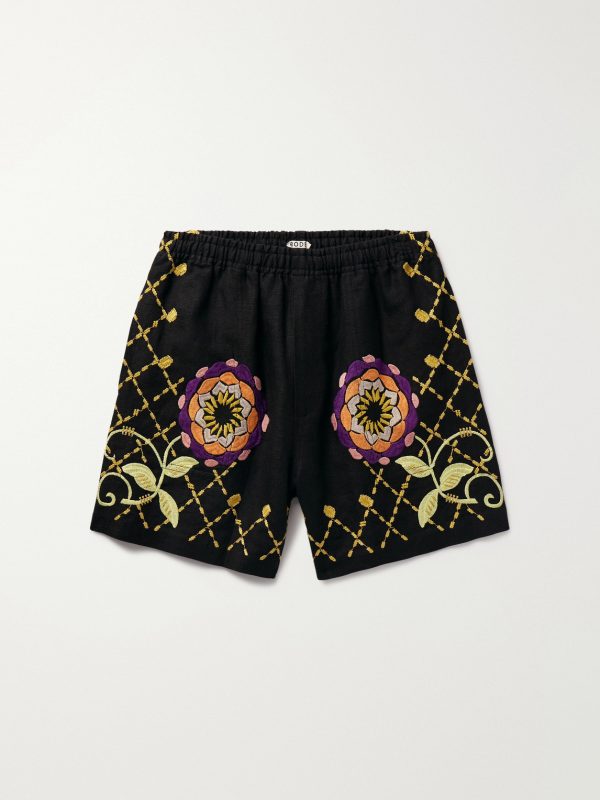Wide-Leg Embroidered Linen Shorts Wide-Leg Embroidered Linen Shorts