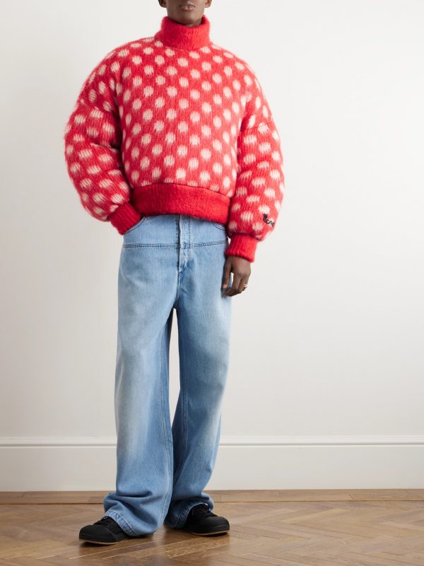 + Dingyun Zhang Polka-Dot Brushed-Knit Down Rollneck Sweater - OU