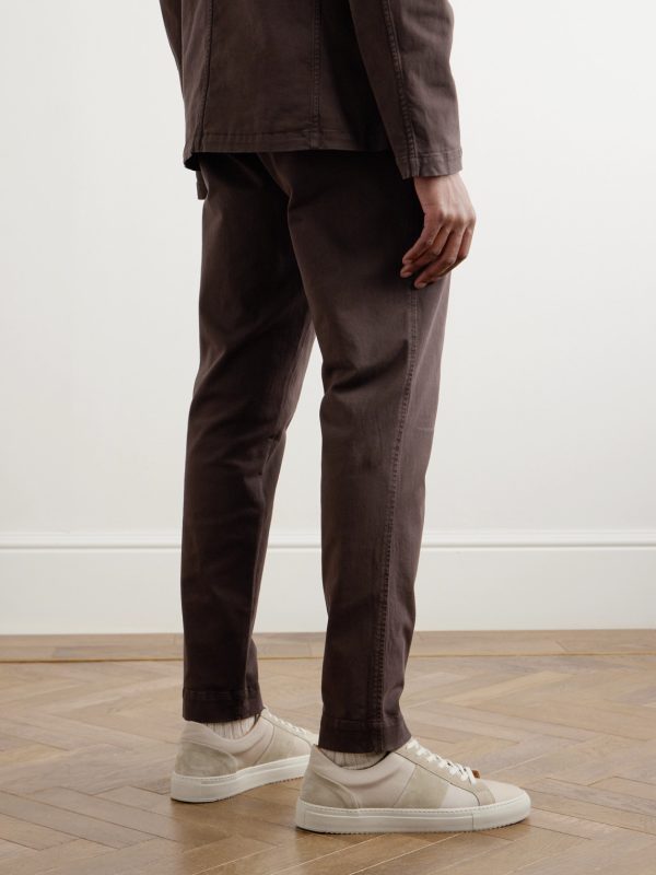 Tapered Pleated Garment-Dyed Cotton-Blend Twill Trousers - BK Tapered Pleated Garment-Dyed Cotton-Blend Twill Trousers - BK