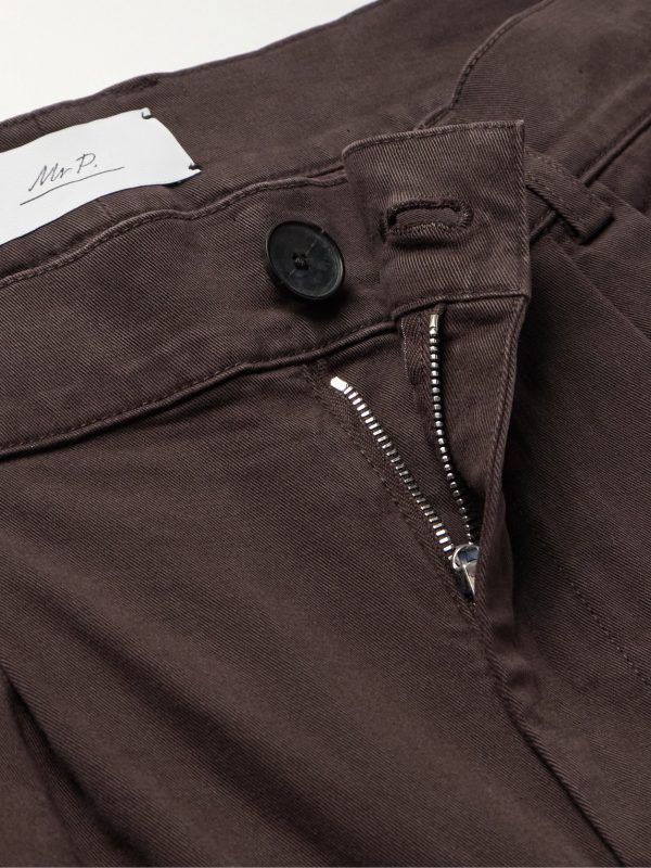 Tapered Pleated Garment-Dyed Cotton-Blend Twill Trousers - E1 Tapered Pleated Garment-Dyed Cotton-Blend Twill Trousers - E1