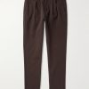 Tapered Pleated Garment-Dyed Cotton-Blend Twill Trousers Tapered Pleated Garment-Dyed Cotton-Blend Twill Trousers