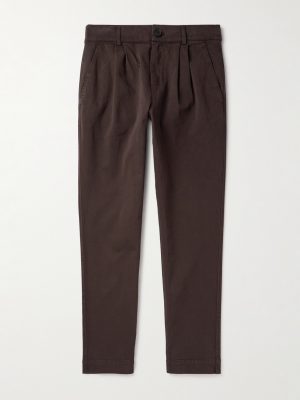 Tapered Pleated Garment-Dyed Cotton-Blend Twill Trousers