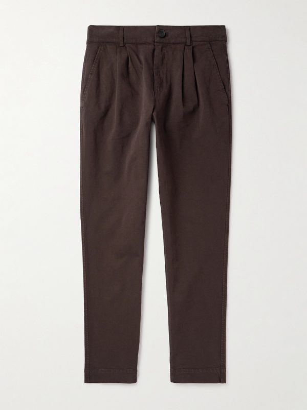 Tapered Pleated Garment-Dyed Cotton-Blend Twill Trousers Tapered Pleated Garment-Dyed Cotton-Blend Twill Trousers