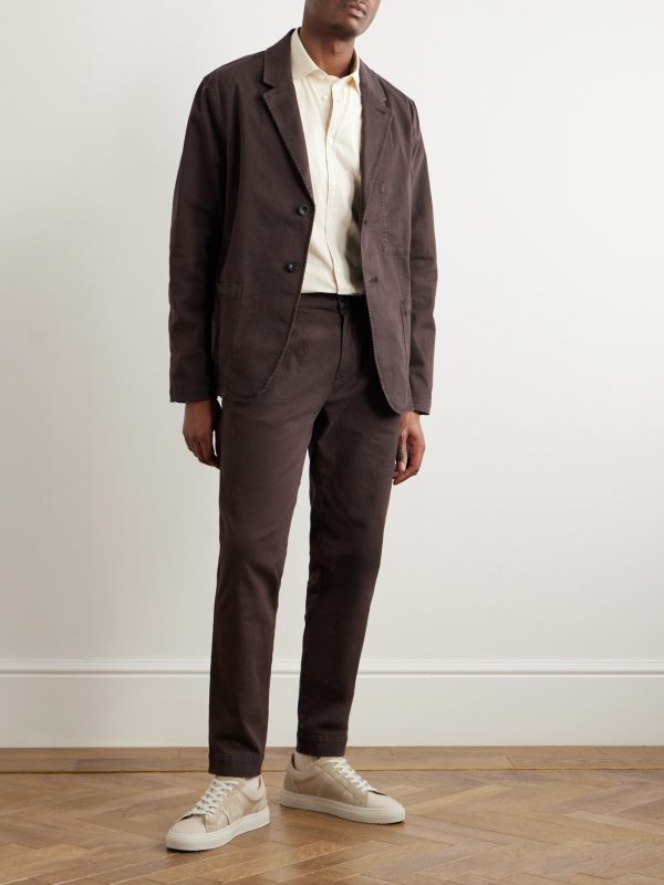 Tapered Pleated Garment-Dyed Cotton-Blend Twill Trousers - OU Tapered Pleated Garment-Dyed Cotton-Blend Twill Trousers - OU
