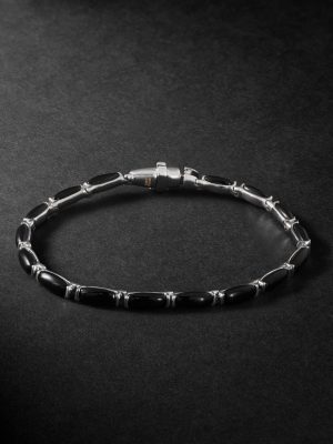 Oblong 18-Karat White Gold Onyx Bracelet