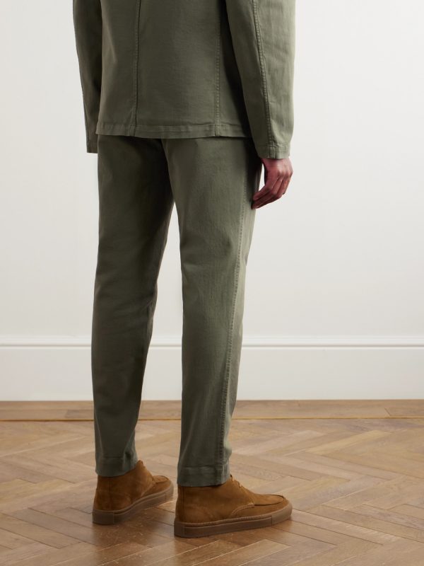 Tapered Pleated Garment-Dyed Cotton-Blend Twill Trousers - BK Tapered Pleated Garment-Dyed Cotton-Blend Twill Trousers - BK