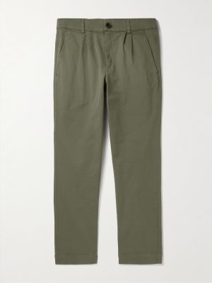Tapered Pleated Garment-Dyed Cotton-Blend Twill Trousers