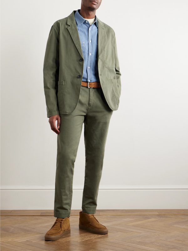 Tapered Pleated Garment-Dyed Cotton-Blend Twill Trousers - OU Tapered Pleated Garment-Dyed Cotton-Blend Twill Trousers - OU