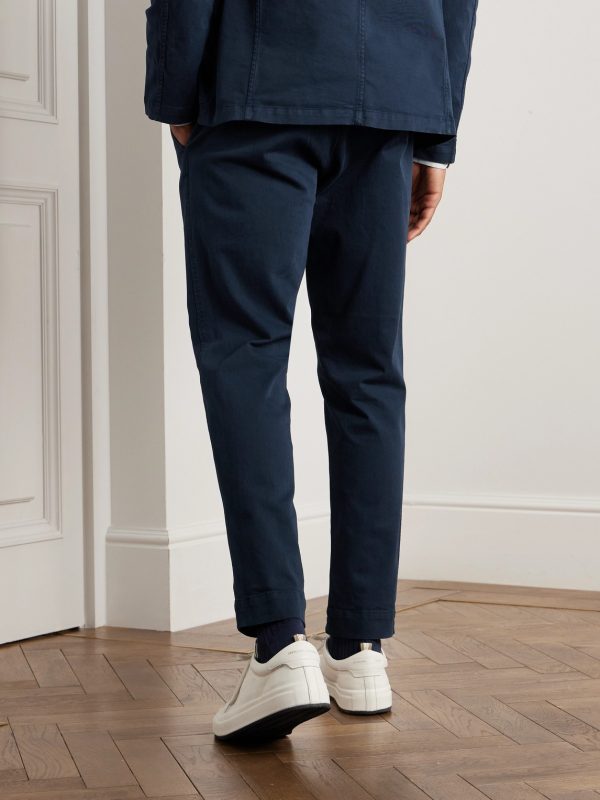 Tapered Pleated Garment-Dyed Cotton-Blend Twill Trousers - BK