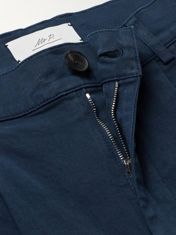 Tapered Pleated Garment-Dyed Cotton-Blend Twill Trousers - E1