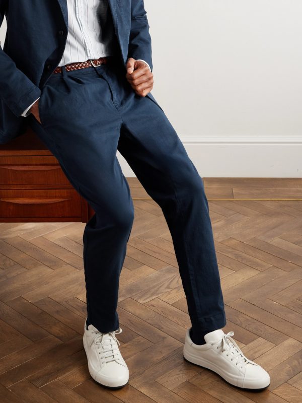 Tapered Pleated Garment-Dyed Cotton-Blend Twill Trousers - FR