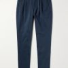 Tapered Pleated Garment-Dyed Cotton-Blend Twill Trousers