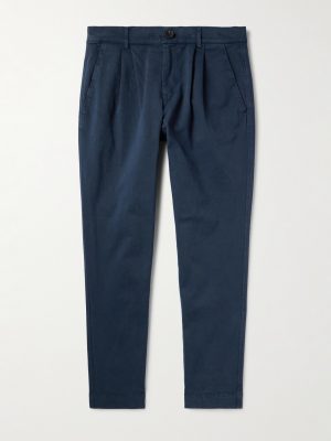 Tapered Pleated Garment-Dyed Cotton-Blend Twill Trousers