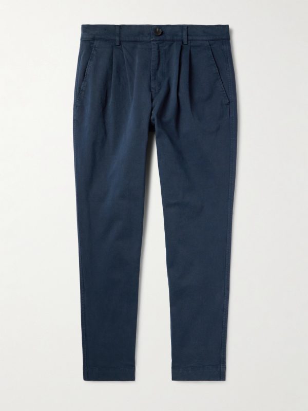Tapered Pleated Garment-Dyed Cotton-Blend Twill Trousers