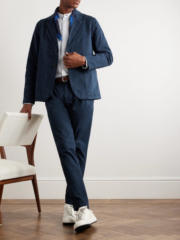 Tapered Pleated Garment-Dyed Cotton-Blend Twill Trousers - OU