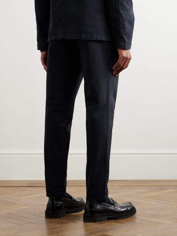 Tapered Pleated Garment-Dyed Cotton-Blend Twill Trousers - BK Tapered Pleated Garment-Dyed Cotton-Blend Twill Trousers - BK