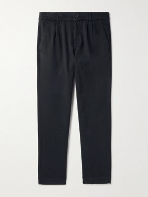 Tapered Pleated Garment-Dyed Cotton-Blend Twill Trousers