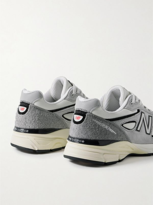 990v4 Leather-Trimmed Suede and Mesh Sneakers - BK 990v4 Leather-Trimmed Suede and Mesh Sneakers - BK