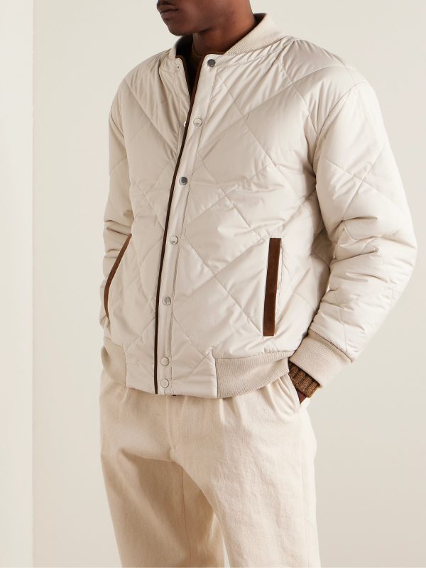 Arosa Reversible Suede-Trimmed Cashfur and Quilted Wind Shell Bomber Jacket - E2 Arosa Reversible Suede-Trimmed Cashfur and Quilted Wind Shell Bomber Jacket - E2
